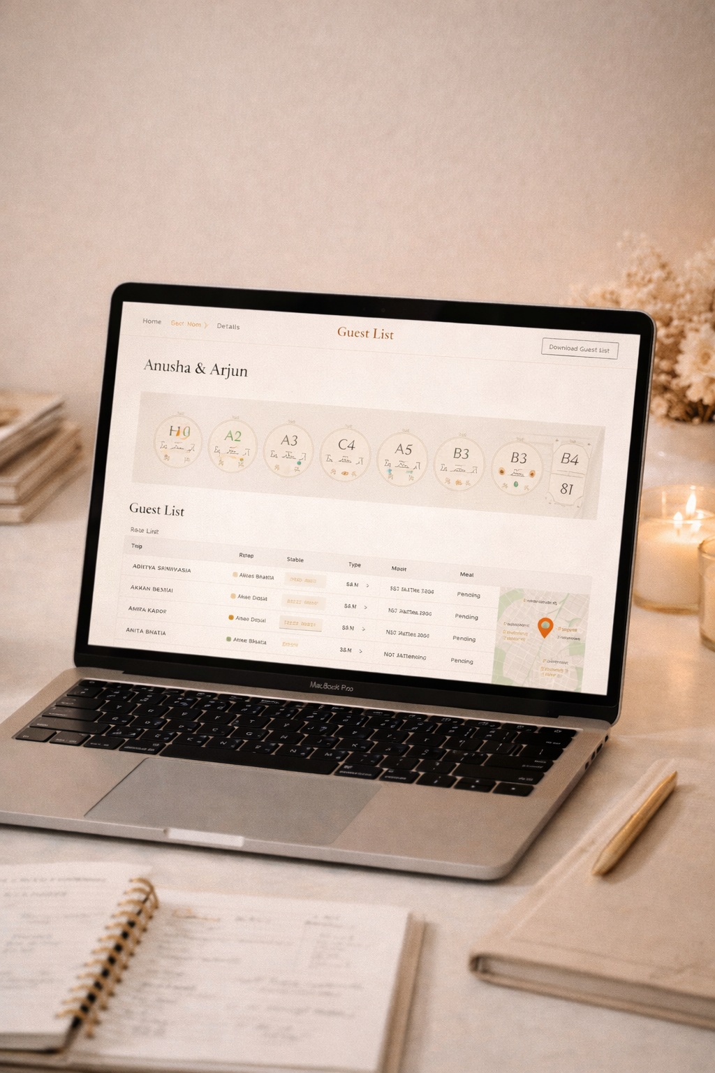 Guest management feature preview for the VowDreams event planner